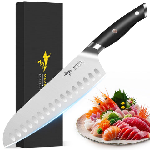 MAD SHARK Santoku 8 pulgadas, hoja afilada para cortes precisos en la cocina