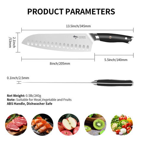 MAD SHARK Santoku 8, mango cómodo que reduce fatiga en cortes