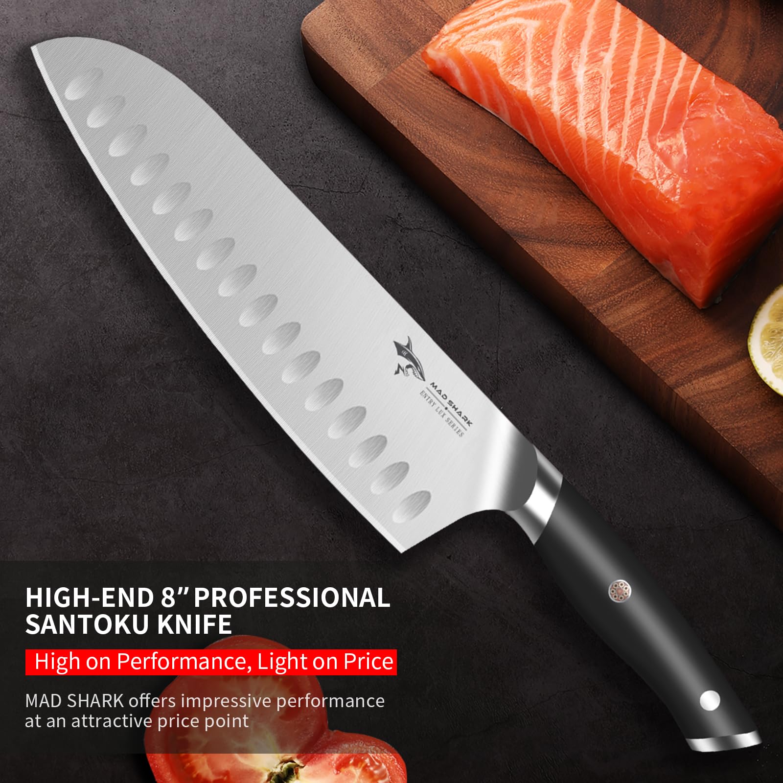 MAD SHARK Santoku 8, mango ergonómico para uso cómodo durante horas
