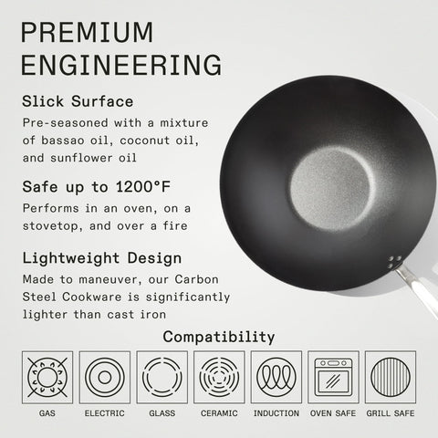 Made In Wok altura 6,22 pulgadas con mango ergonómico para maniobras seguras.