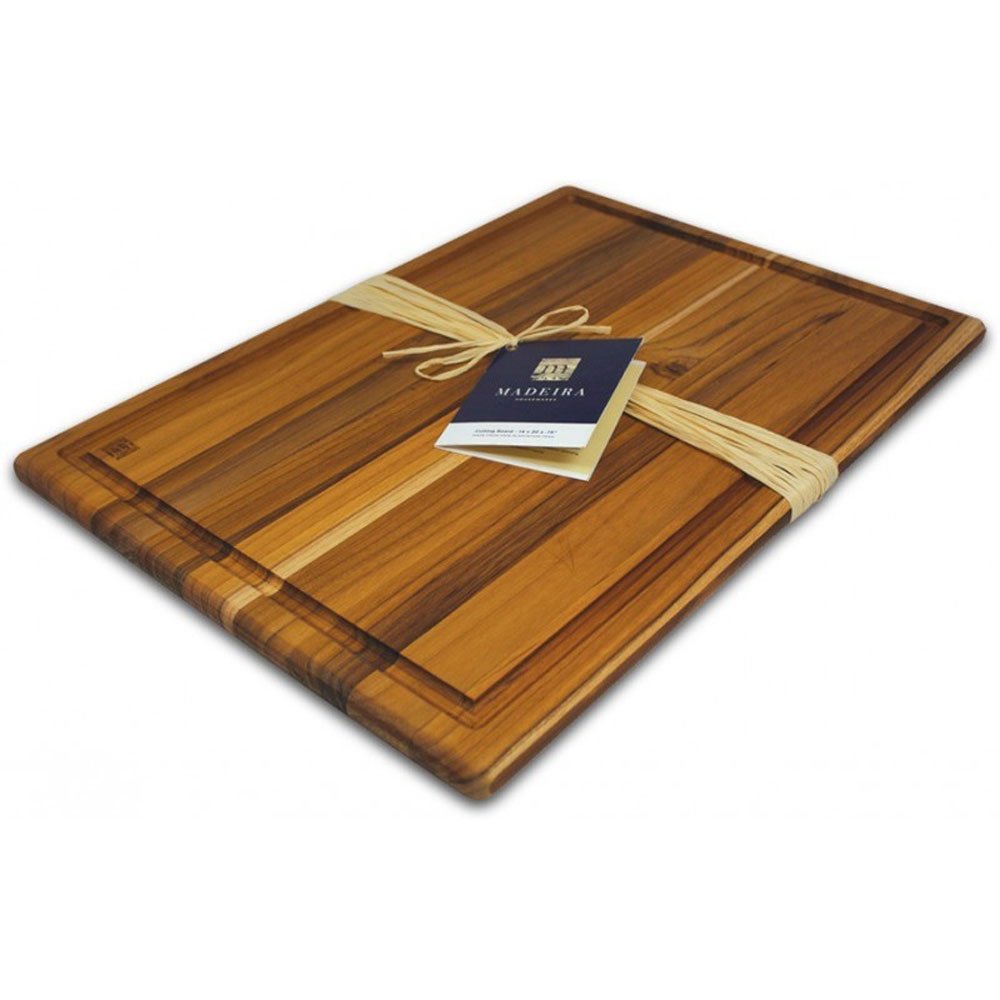 Tabla Madeira teca grano-de-borde XL, superficie para cortar y tallar que protege cuchillos.