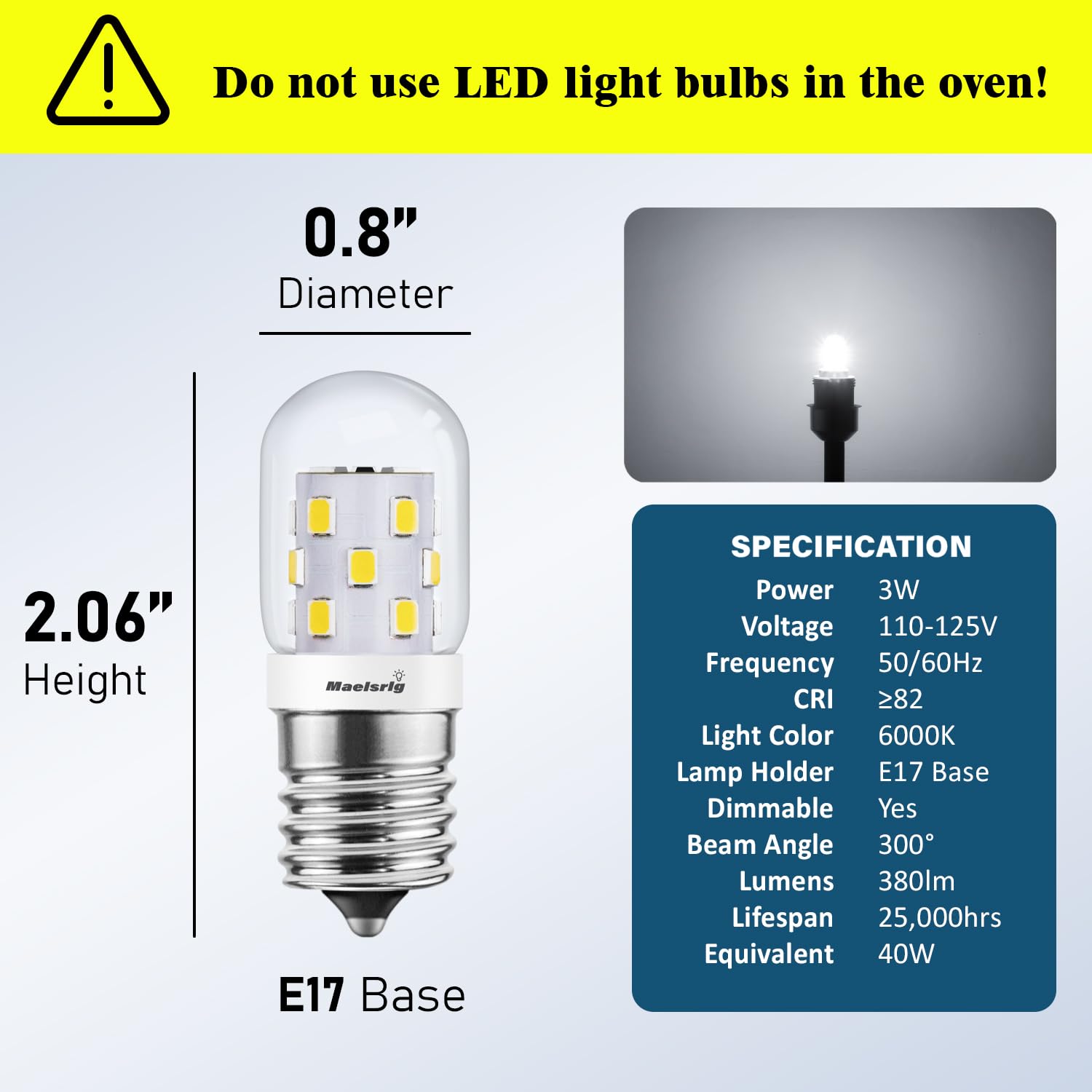 Maelsrlg iluminación LED para microondas con encendido instantáneo y sin retraso