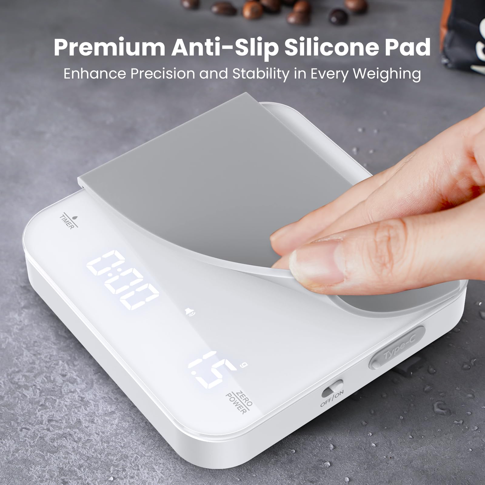 Maestri House Mini Coffee Scale batería de 500 mAh y USB-C para evitar cambios de batería