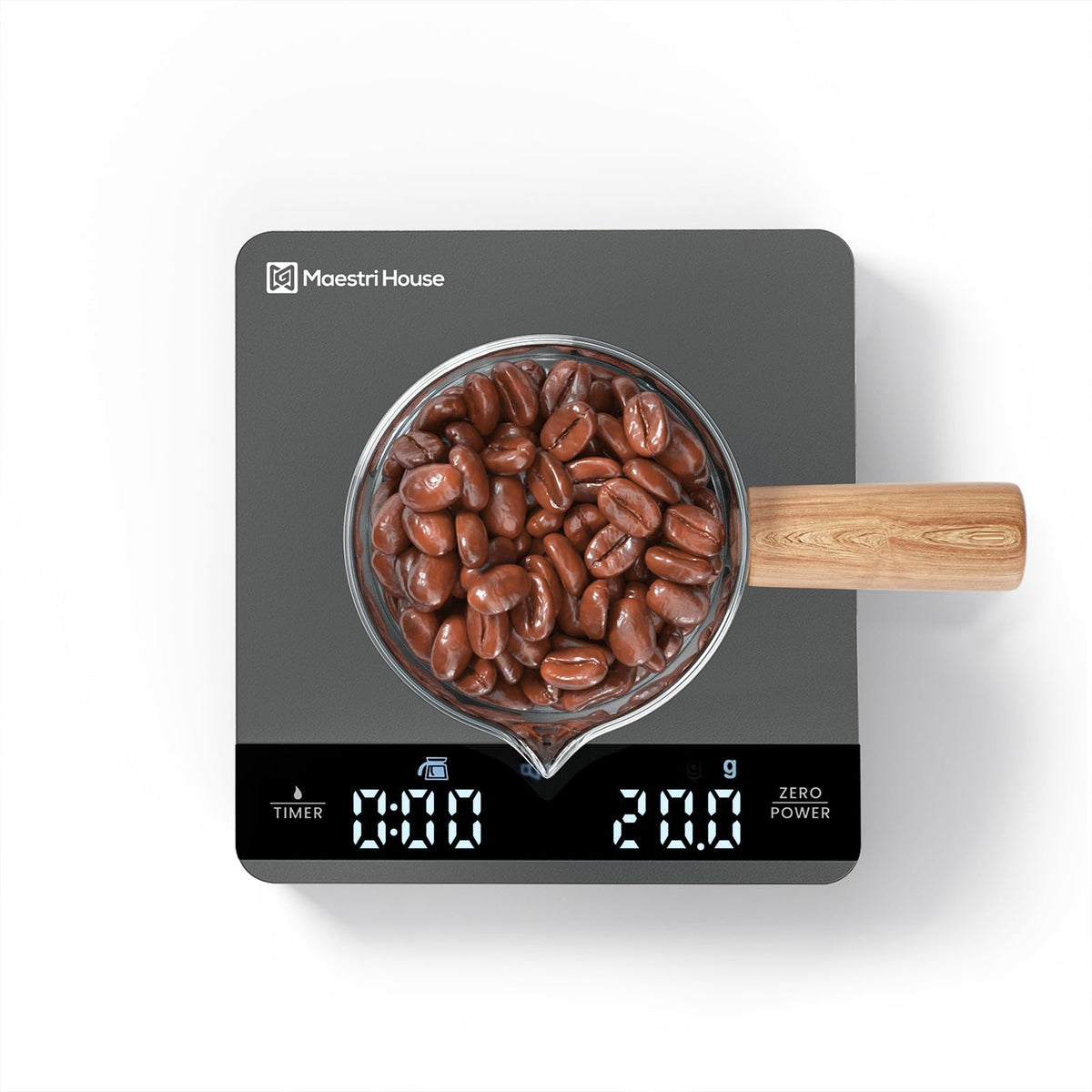 Maestri House Mini Scale muestra dimensiones compactas para encajar junto a tu máquina de espresso.