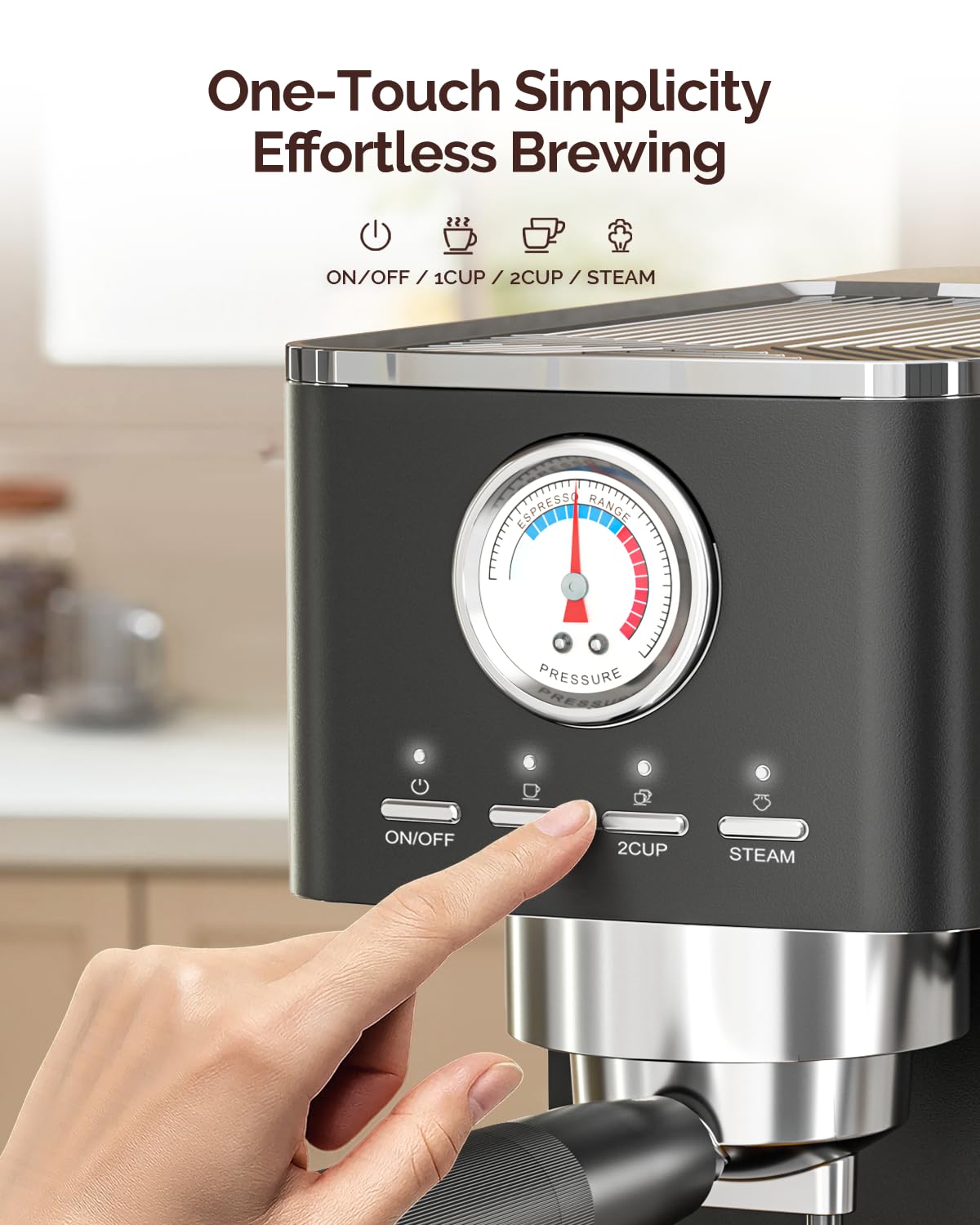 Maestri House operación con un toque para café rápido y delicioso.