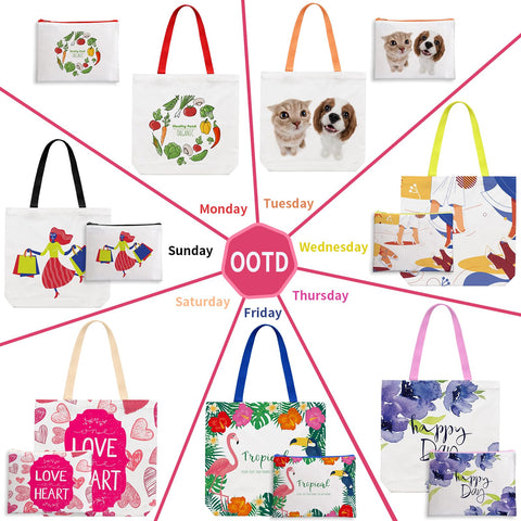 Bolsas de lona MAFYE con diseños en 5 colores, combinan con outfits diarios.
