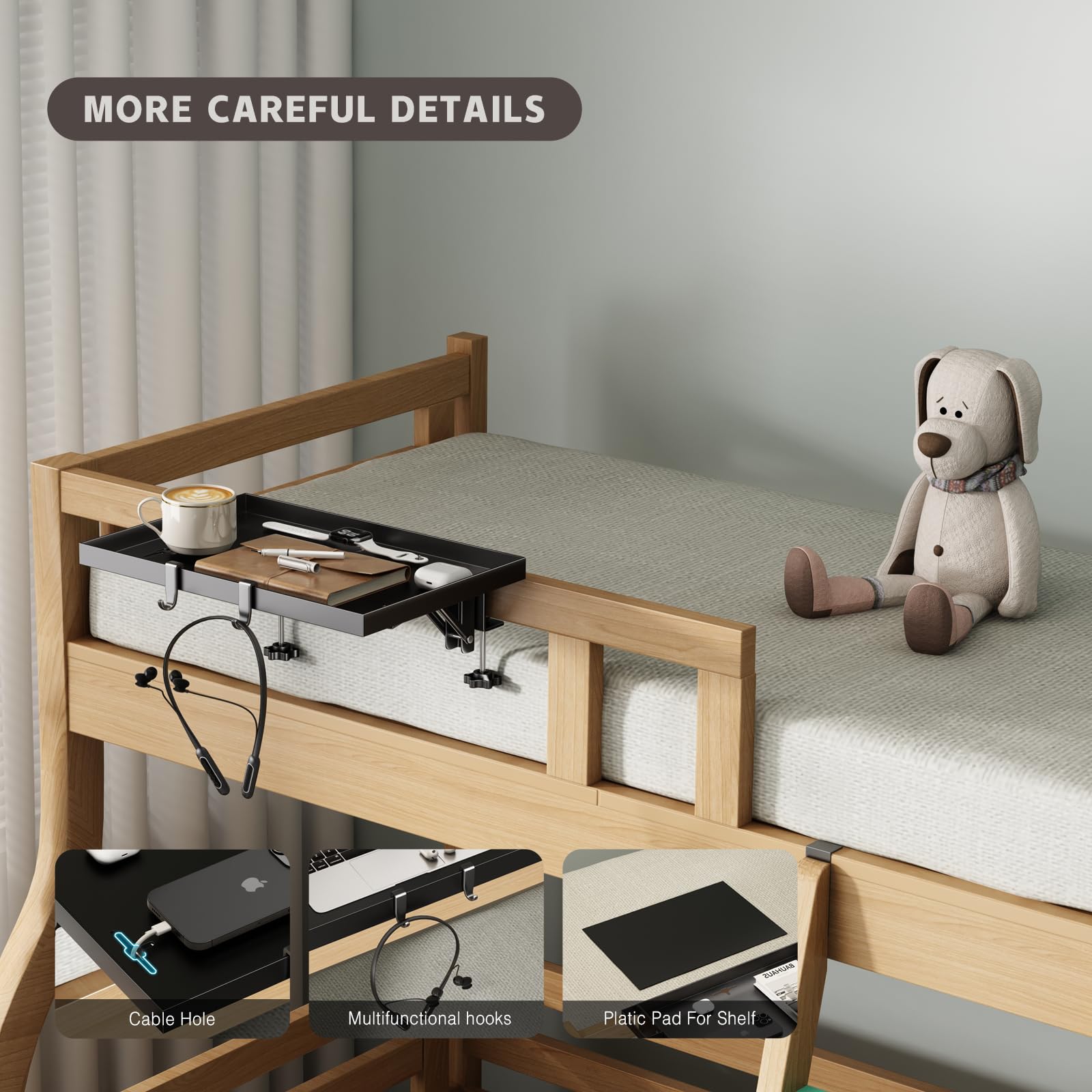 Magheo estante cama clip-on sin herramientas, instalación rápida.