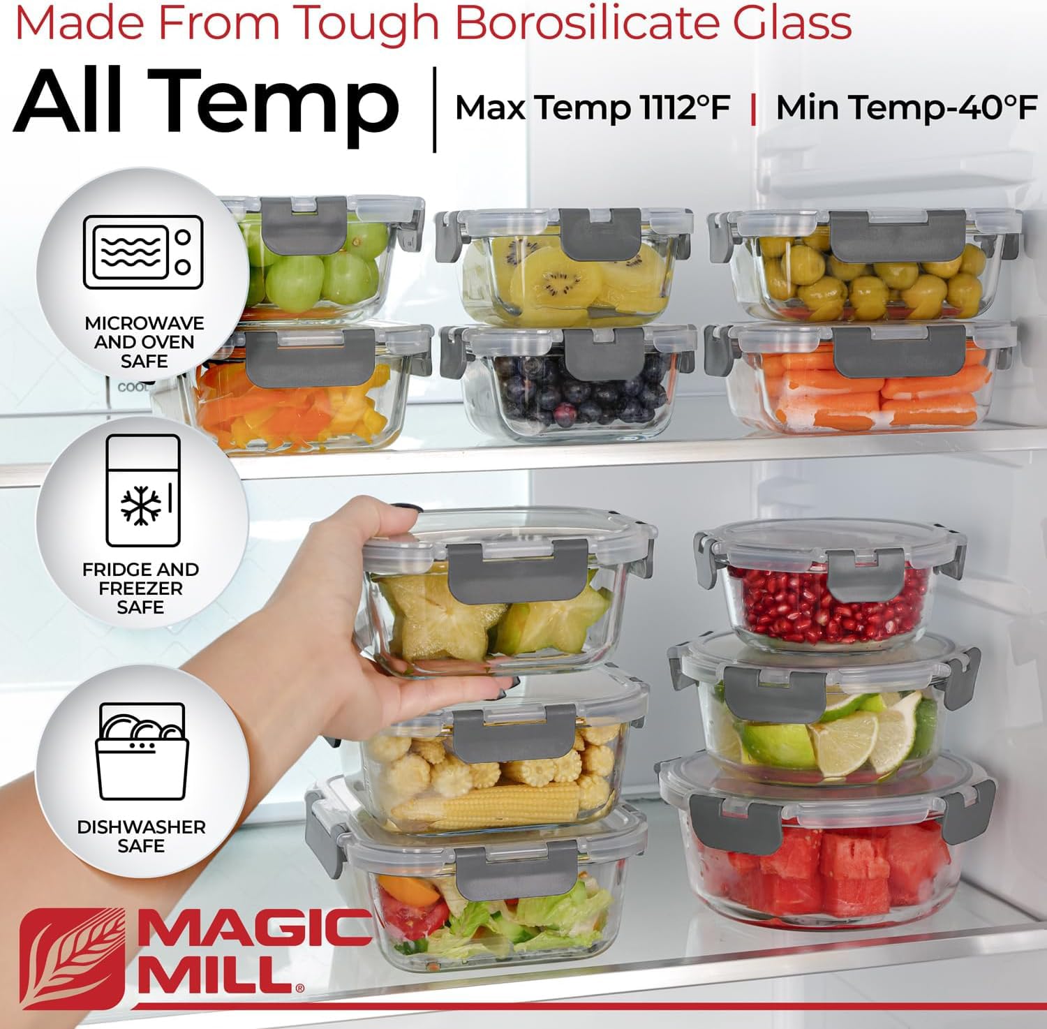 Magic Mill recipiente rectangular 21-5 onzas, ideal para porciones semanales.