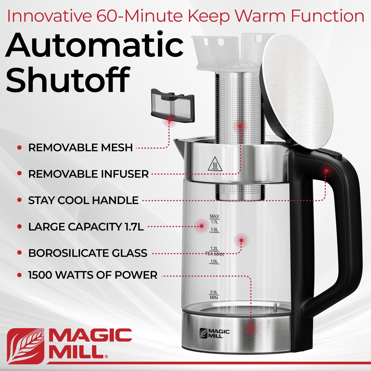 Infusor removible Magic Mill Pro para una infusión limpia y sin plásticos.