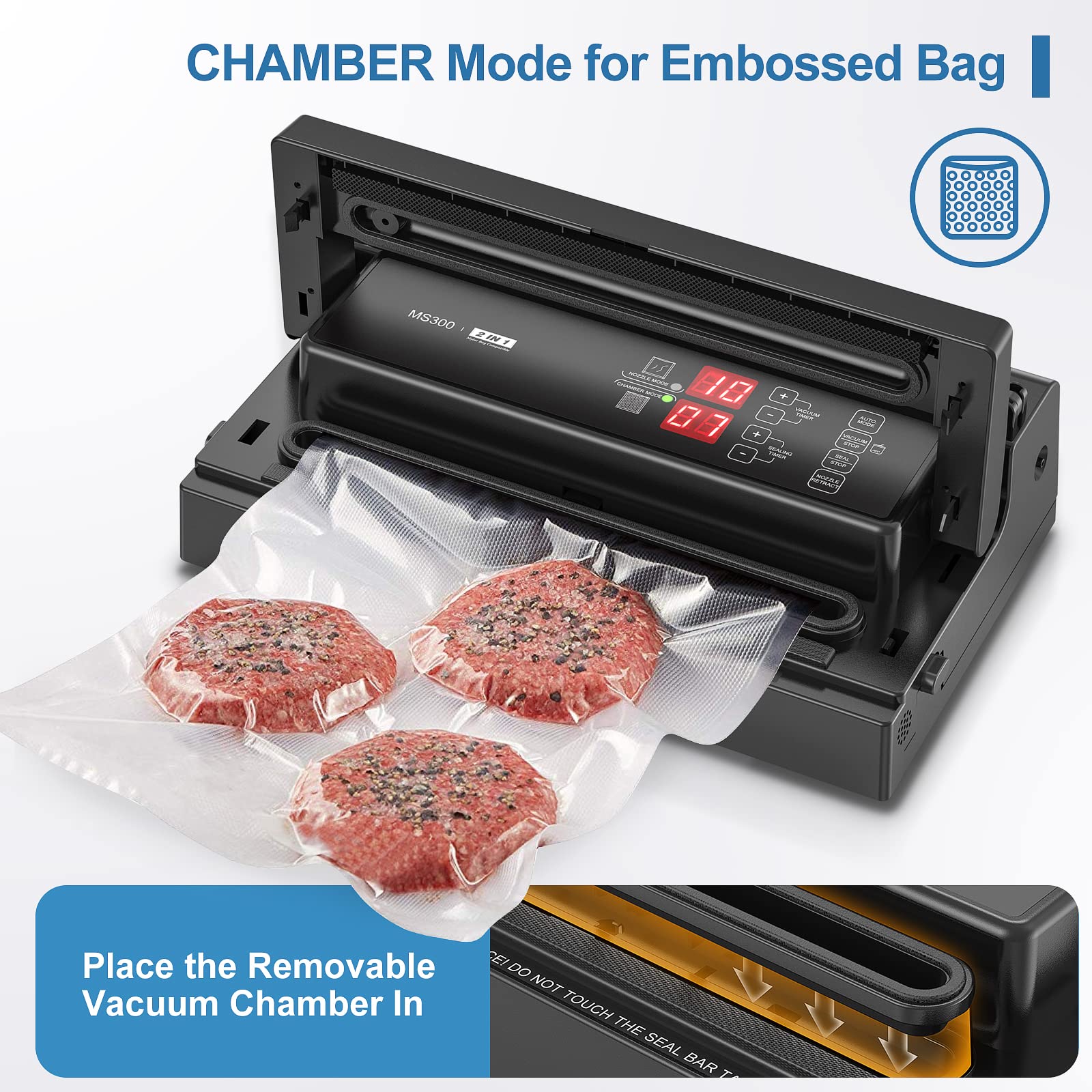 MS300 de MAGIC SEAL, modo cámara para bolsas lisas y texturizadas