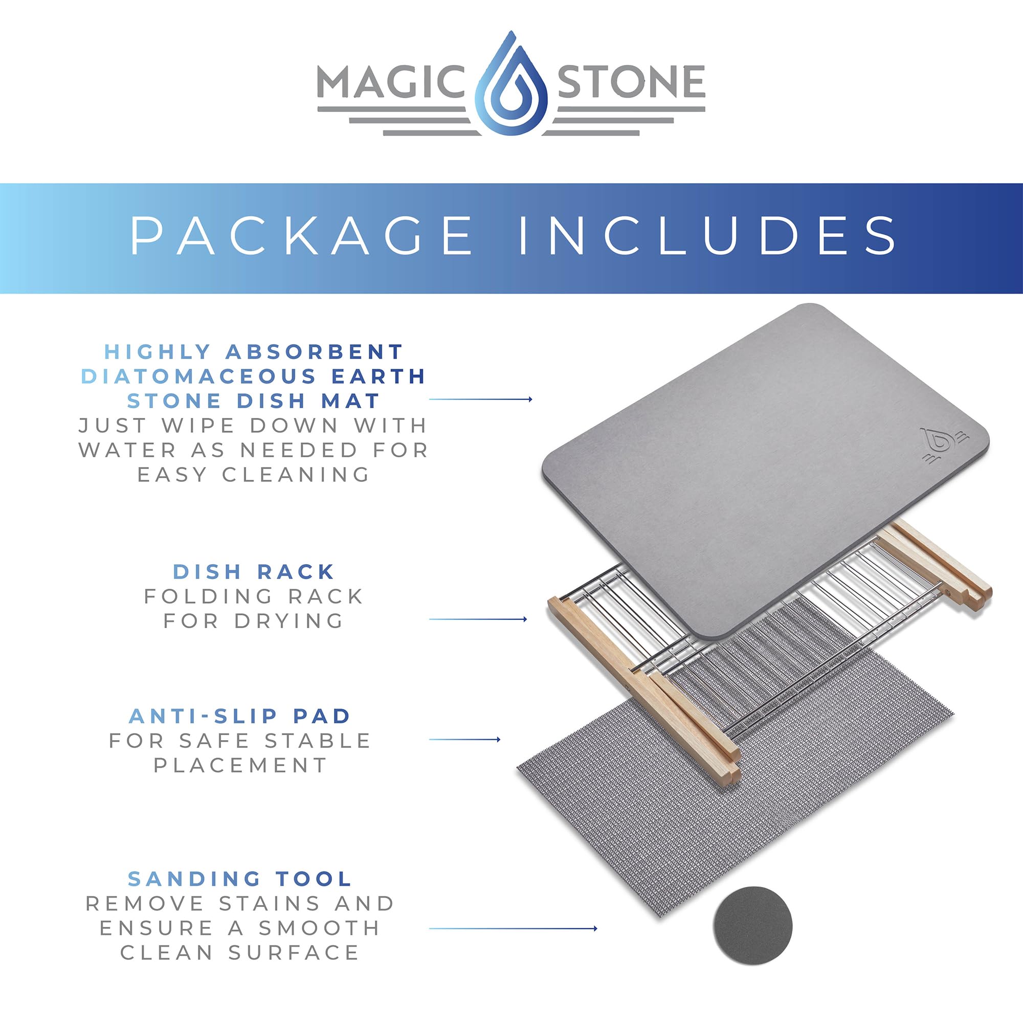 Magic Stone escurridor de bambú, organizador de vajilla para cocina limpia