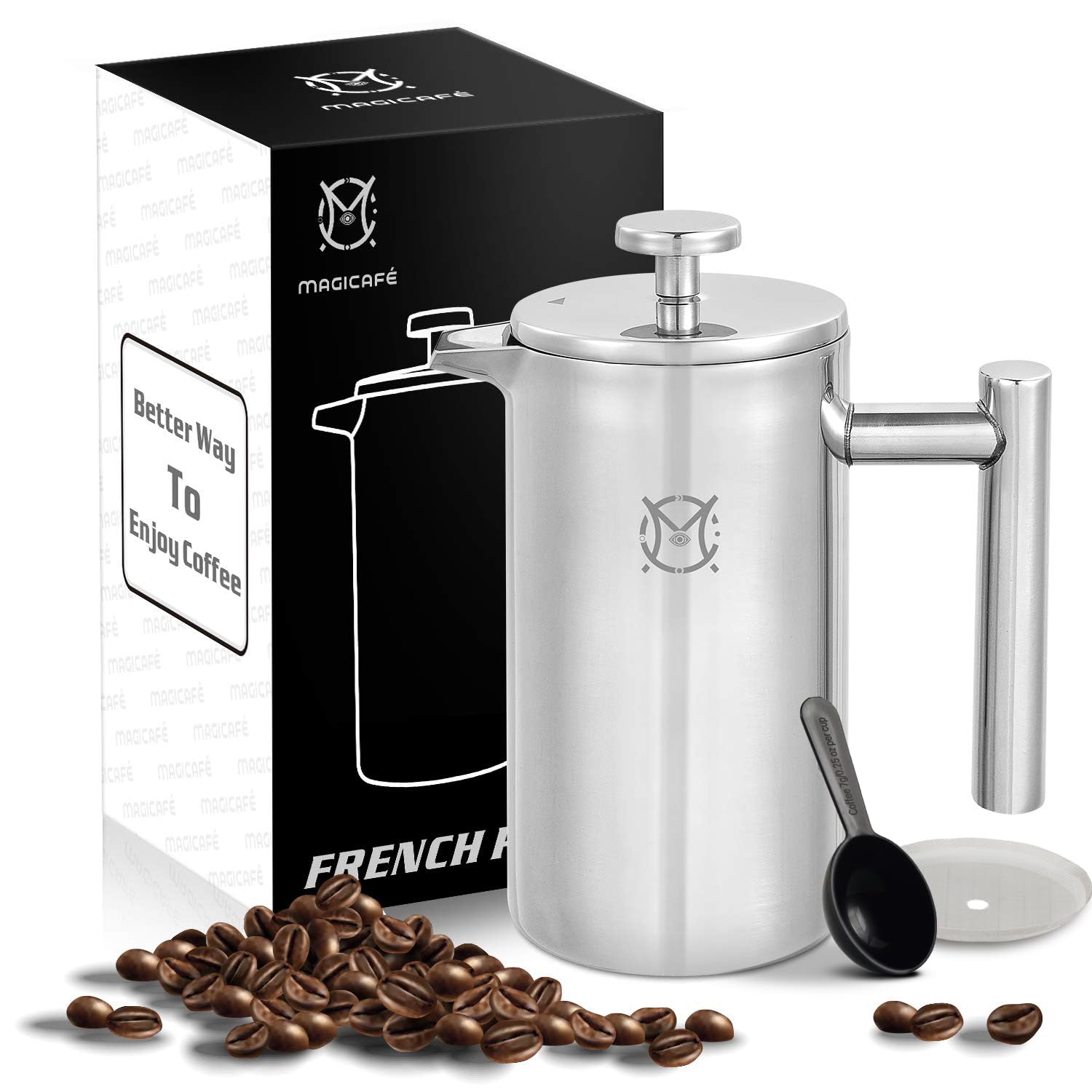 MAGICAFÉ Prensa Francesa: una taza, acero inoxidable, café recién hecho en casa.