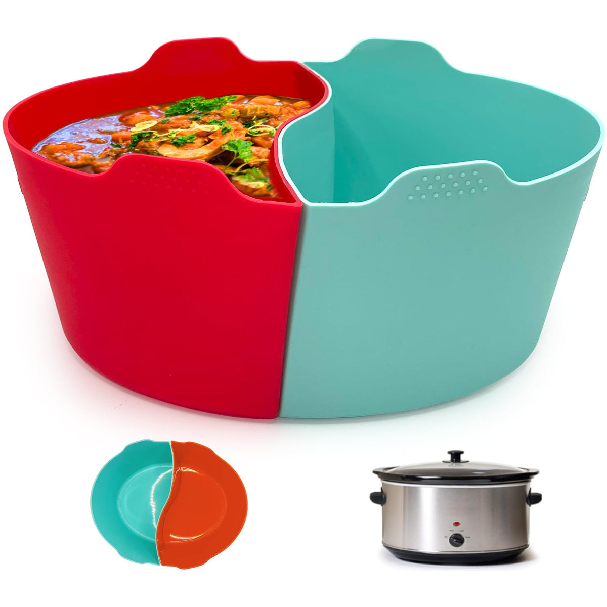 Magikichen liner de silicona para olla lenta: cocina dos platillos a la vez con diseño 2 en 1.