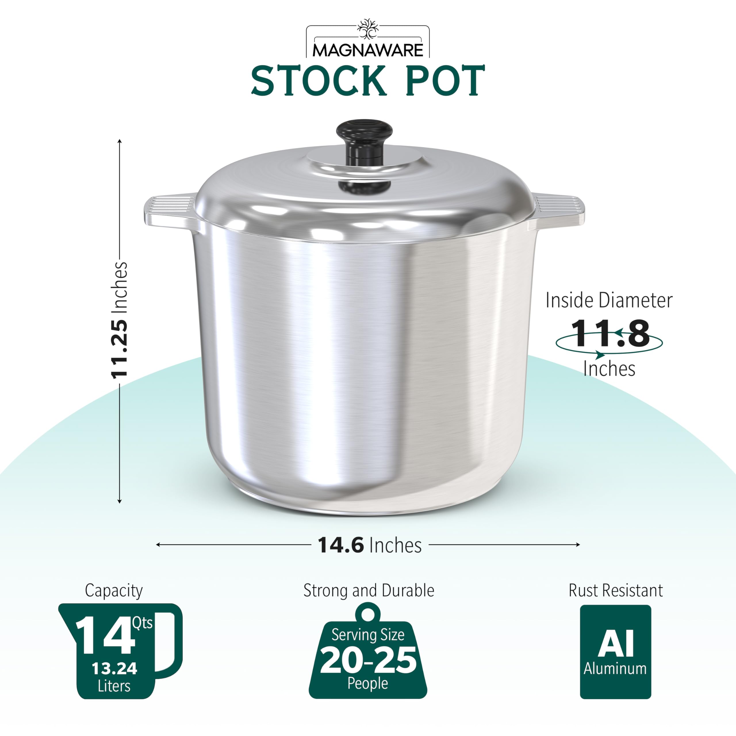 Magnaware olla stock de aluminio fundido con paredes gruesas para calor uniforme.