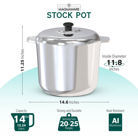 Magnaware olla stock de aluminio fundido con paredes gruesas para calor uniforme.