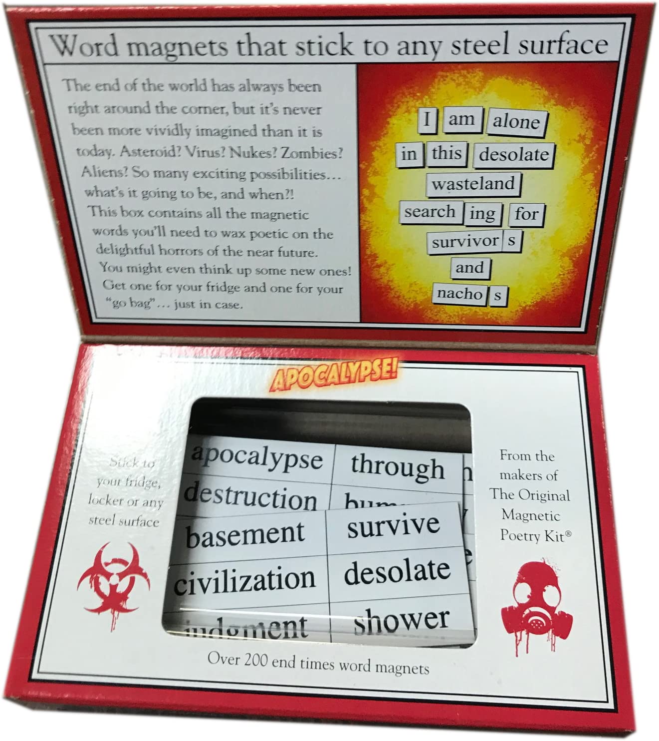 Magnetic Poetry Apocalypse Kit: caja colorida que facilita el juego creativo de escritura.