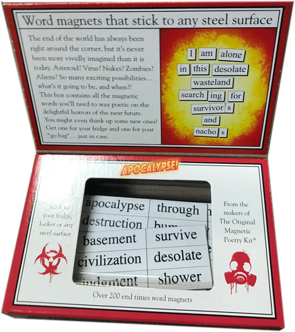 Magnetic Poetry Apocalypse Kit: caja colorida que facilita el juego creativo de escritura.