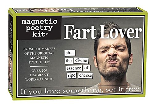 Magnetic Poetry Fart Lover en la nevera crea mensajes divertidos para sorprender a invitados.