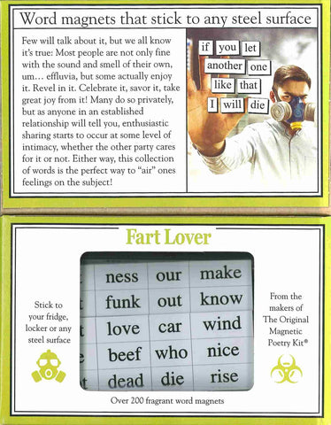 Magnetic Poetry Fart Lover, baldosas magnéticas, expresa humor diario en la cocina.