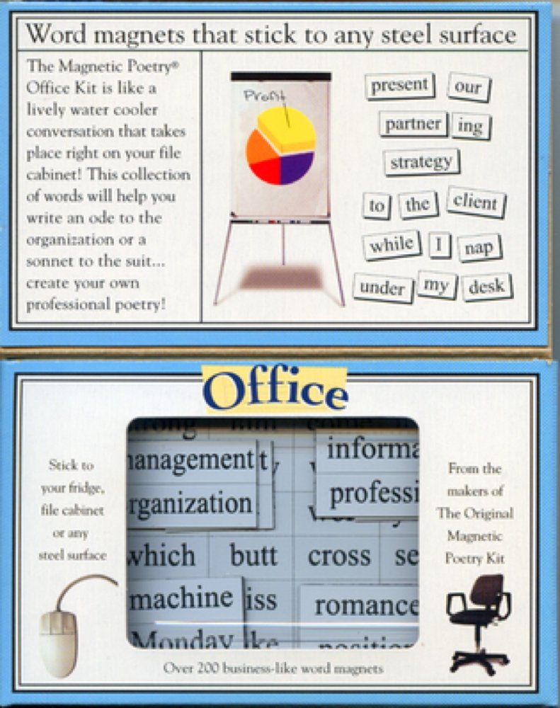 Magnetic Poetry: tarjetas magnéticas para oficina, fomentan escritura creativa en el escritorio.