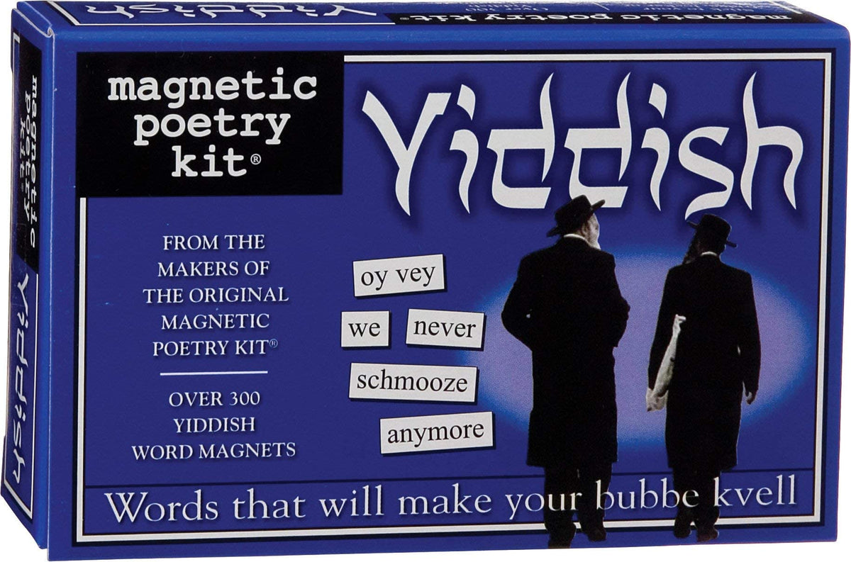 Magnetic Poetry Kit Yiddish en la nevera, palabras para poemas breves y mensajes creativos.
