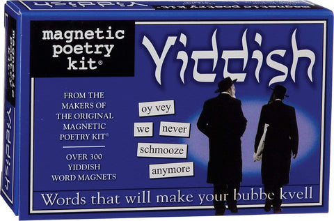 Magnetic Poetry Kit Yiddish en la nevera, palabras para poemas breves y mensajes creativos.