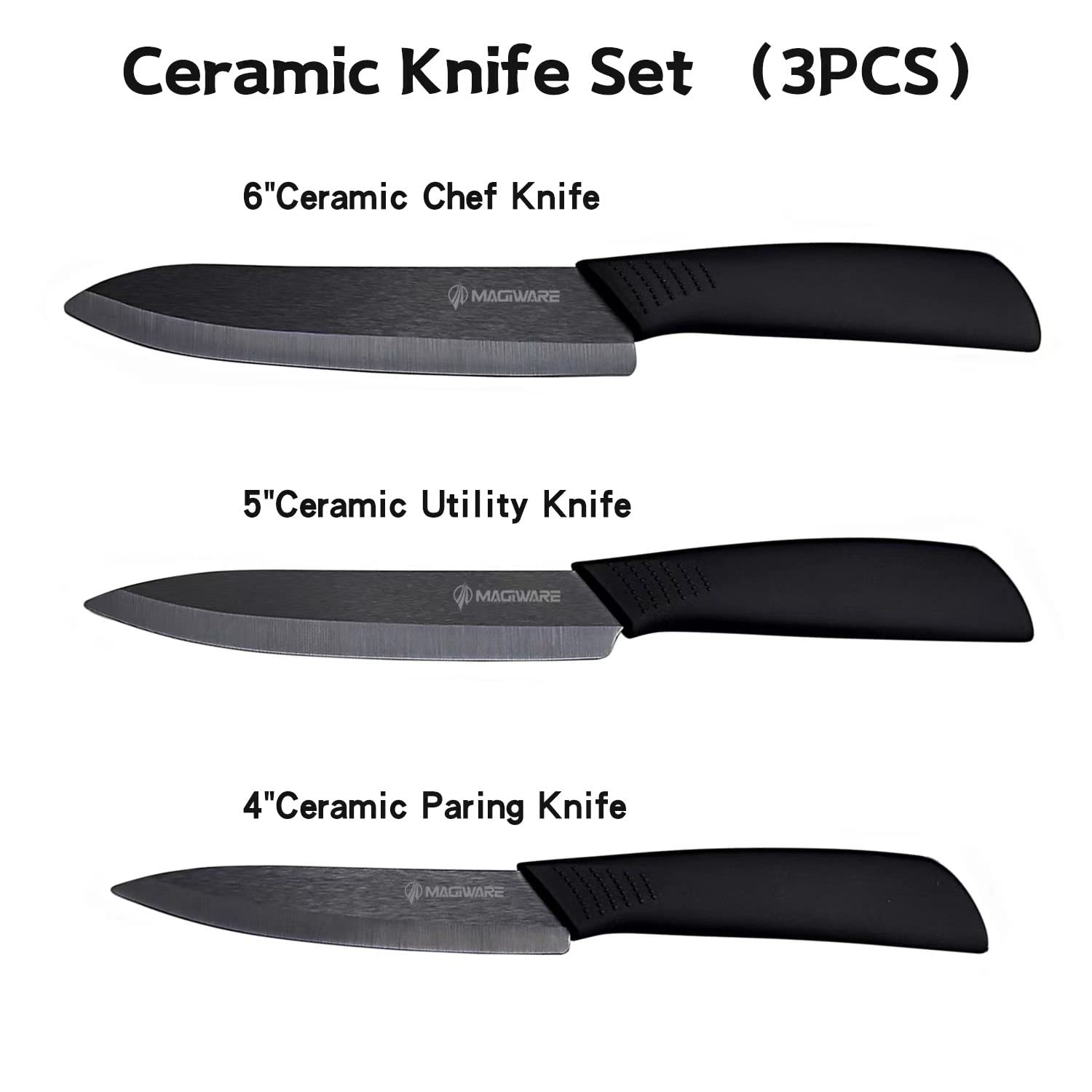 Cuchillo Magiware cerámico de 5 pulgadas, utilidad para tareas finas y rebanadas limpias.