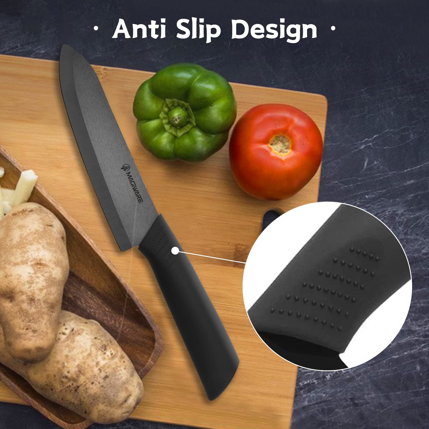 Mango ergonómico Magiware con agarre antideslizante para uso cómodo.
