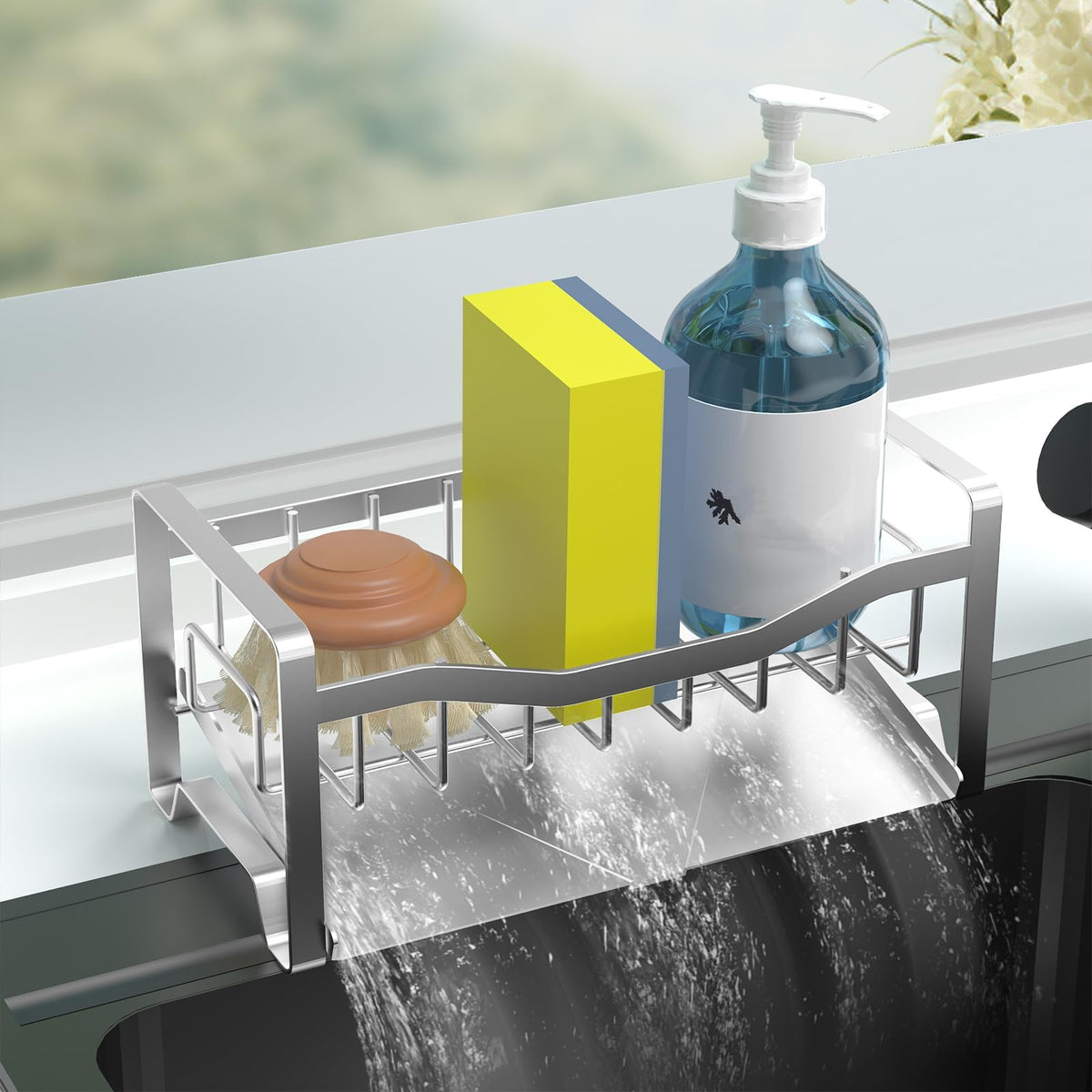 Maifan caddy para fregadero en acero inoxidable con drenaje automático para encimera seca.