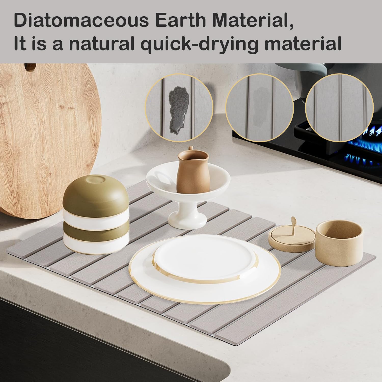 Maigandamai mat secado piedra natural, base duradera para utensilios y vasos