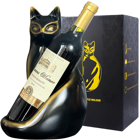 MAIHOM portabotellas gato en mesa, soporte estable para botella de vino
