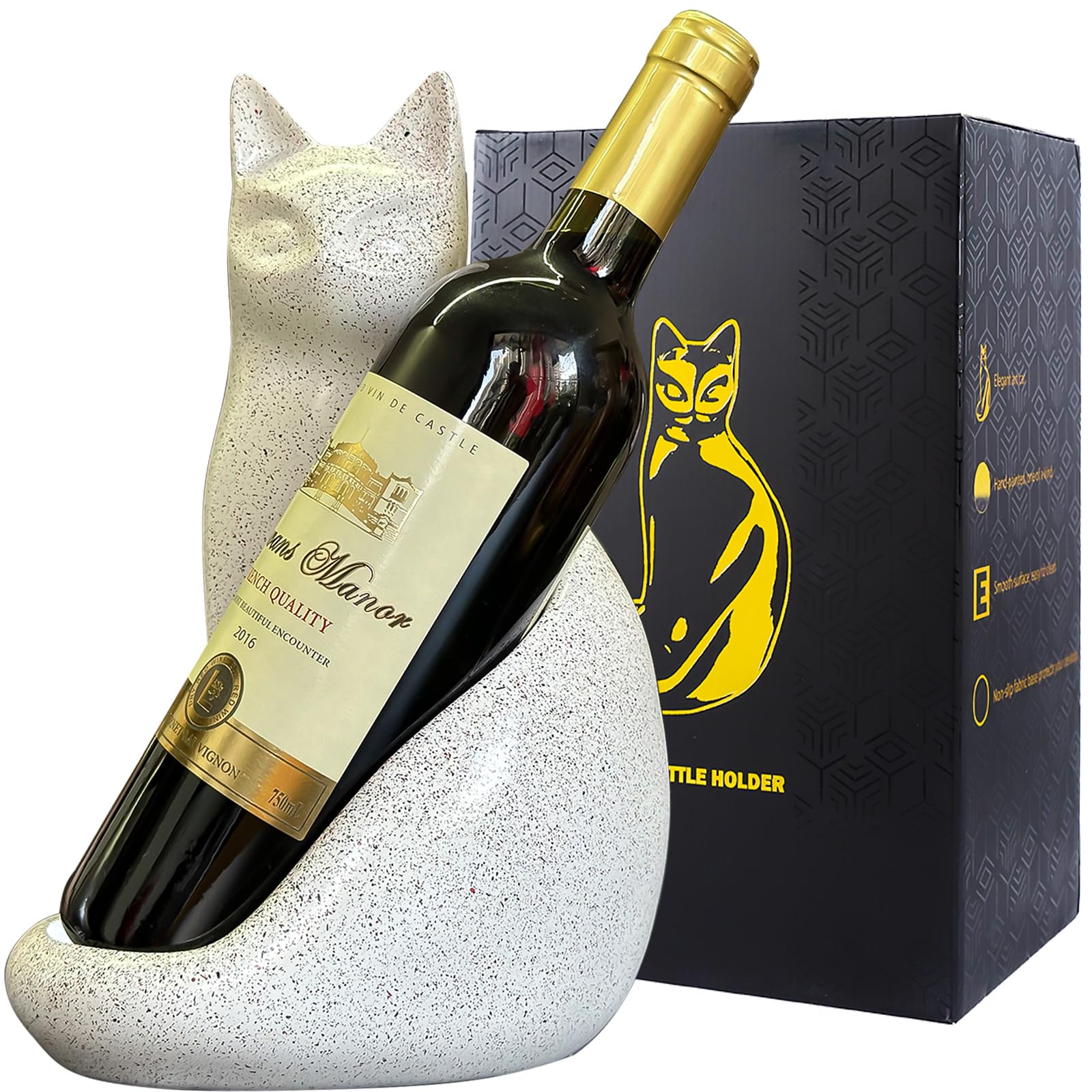 MAIHOM, soporte para botellas de vino con gato en blanco, ideal para exhibir tu botella con estilo.