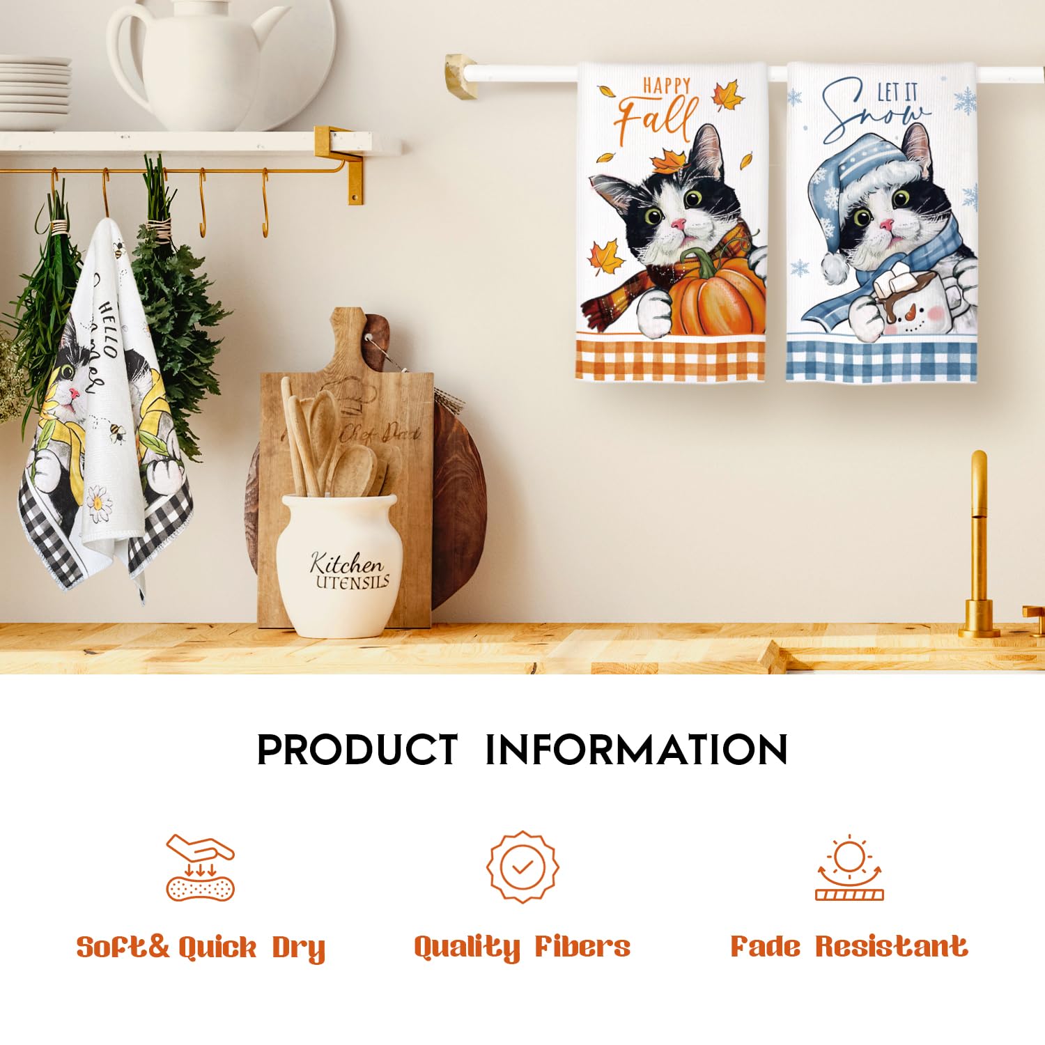 Maiiooliwe toallas de cocina con gato otoño, decorativas y útiles para secar utensilios.