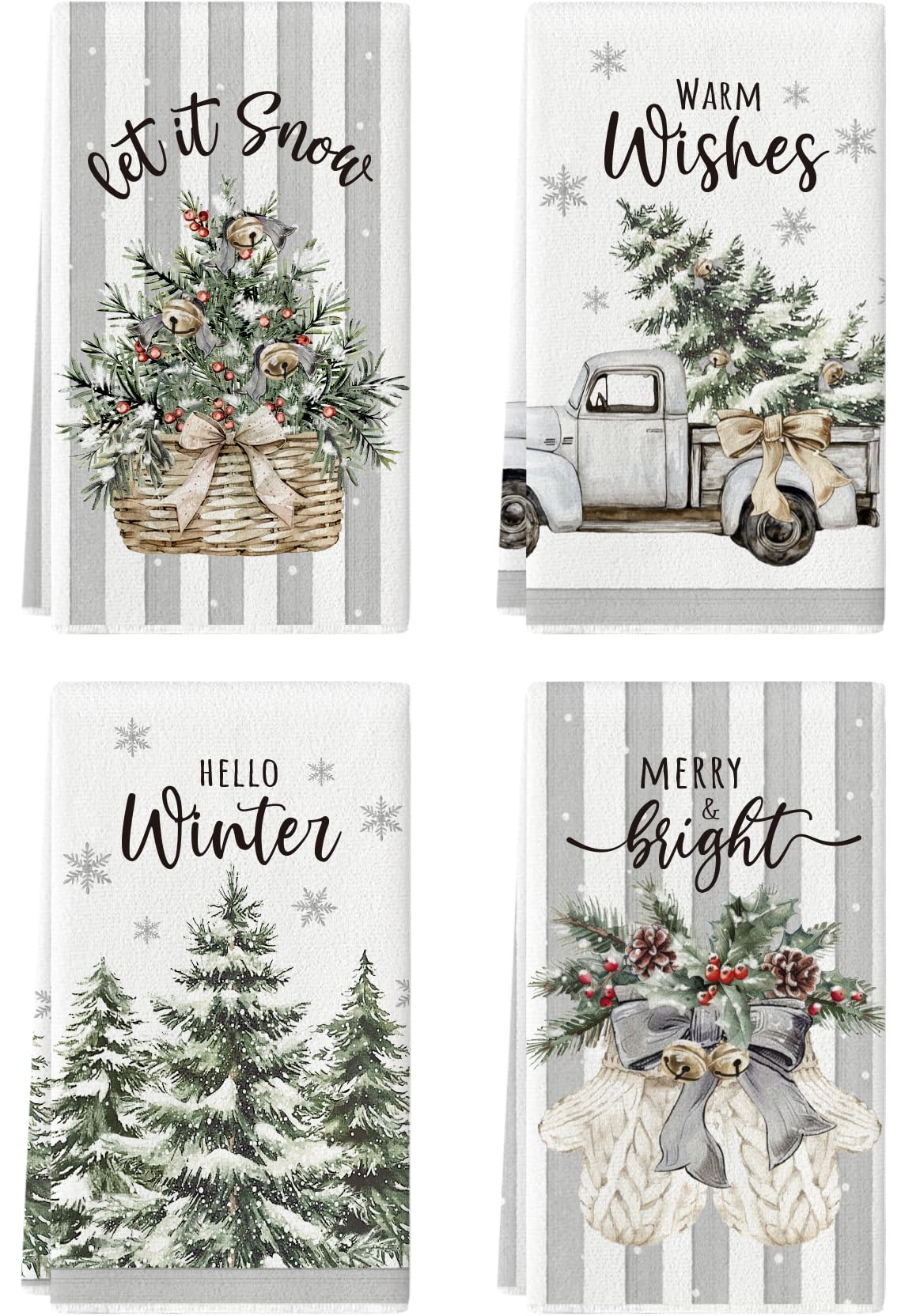 Toallas Maiiooliwe con diseño navideño blanco y gris para secar platos