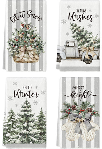 Toallas Maiiooliwe con diseño navideño blanco y gris para secar platos