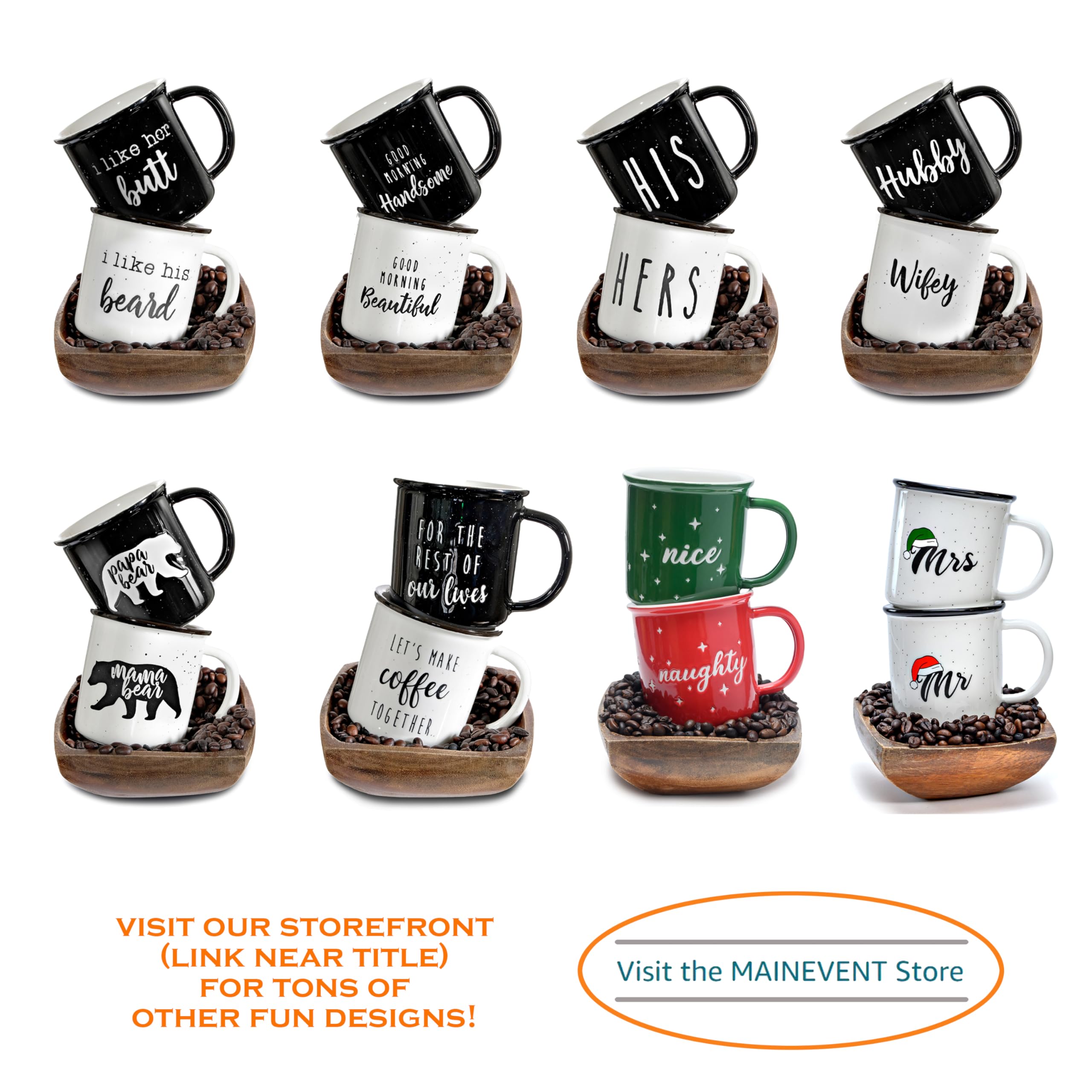 MAINEVENT taza con borde negro, acabado moteado y duradero