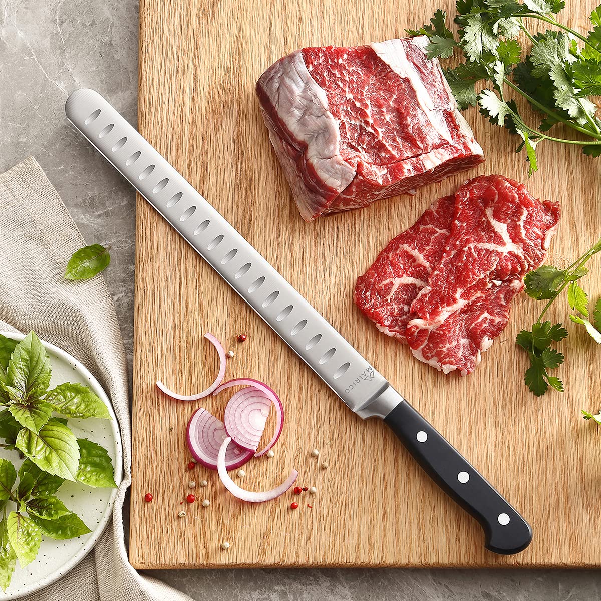 MAIRICO cuchillo ergonómico, equilibrio perfecto y grip seguro para cocinar.