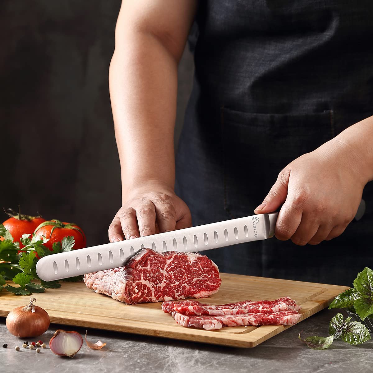 MAIRICO cuchillo para frutas y verduras, cortes limpios y uniformes.