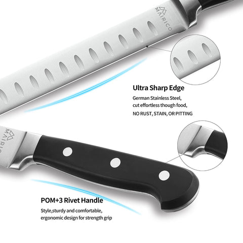 MAIRICO cuchillo para salmón ahumado, hoja afilada que atraviesa el pescado.
