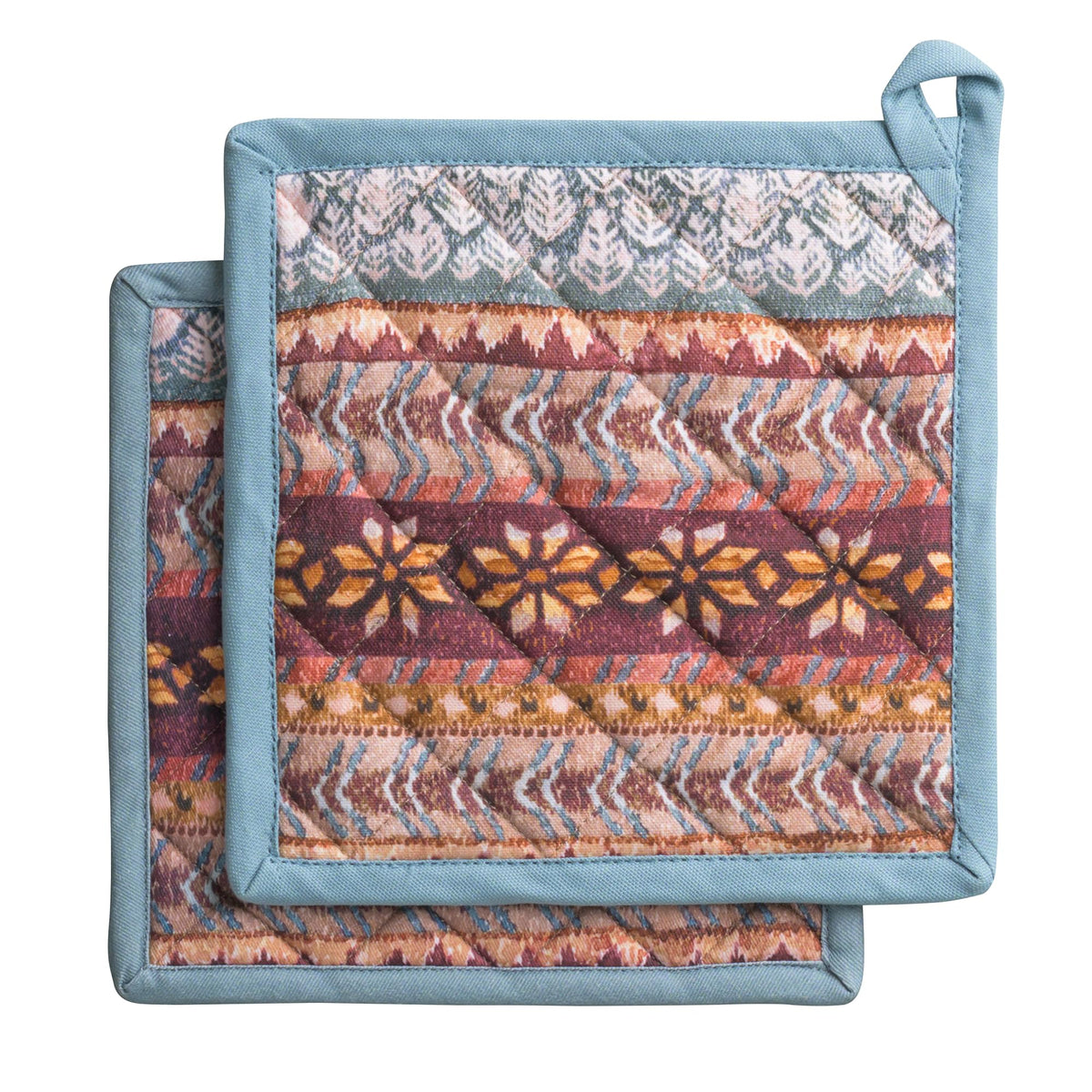 Maison d'Hermine manoplas de horno 8x8 con patrón Fair Isle para mesa festiva.