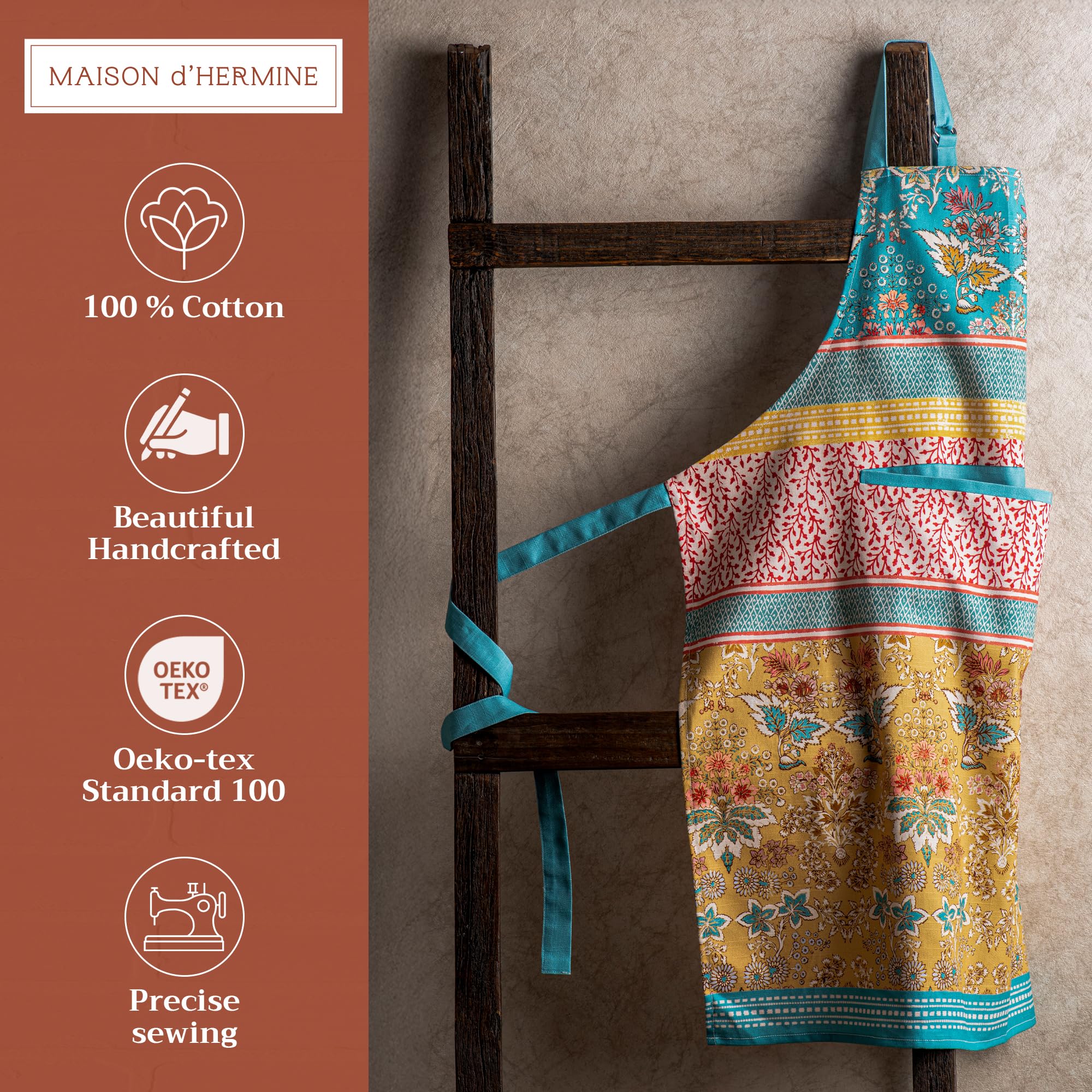 Maison d' Hermine delantal con ajuste de cuello, cómodo para largas sesiones de cocina.