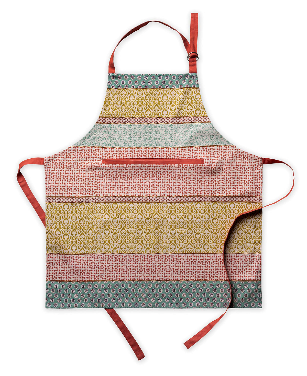 Delantal Maison d'Hermine con bolsillo central, práctico para recetas y teléfono en la cocina.