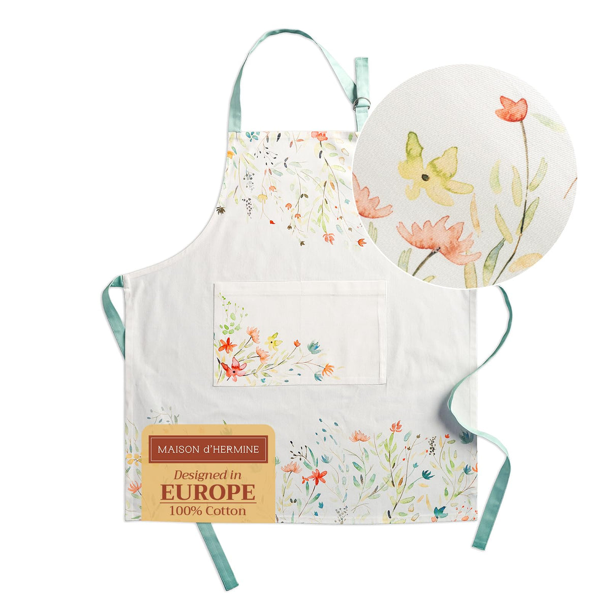 Delantal Maison d'Hermine para mujer con bolsillo frontal práctico.