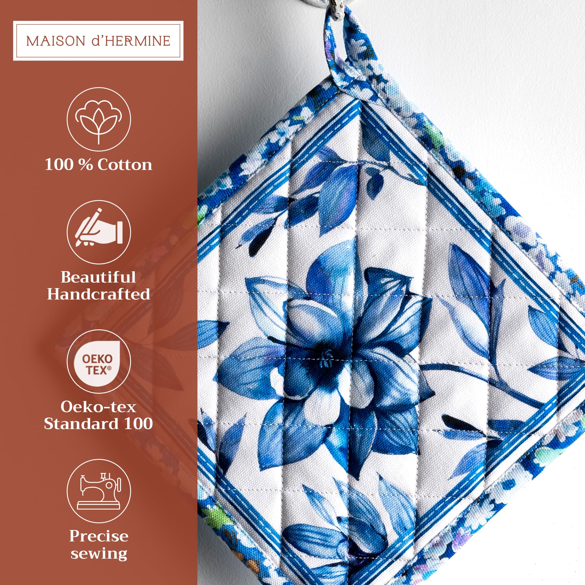Maison d' Hermine guantes-ollas-dibujo-acuarela-azul para cocina con estilo.