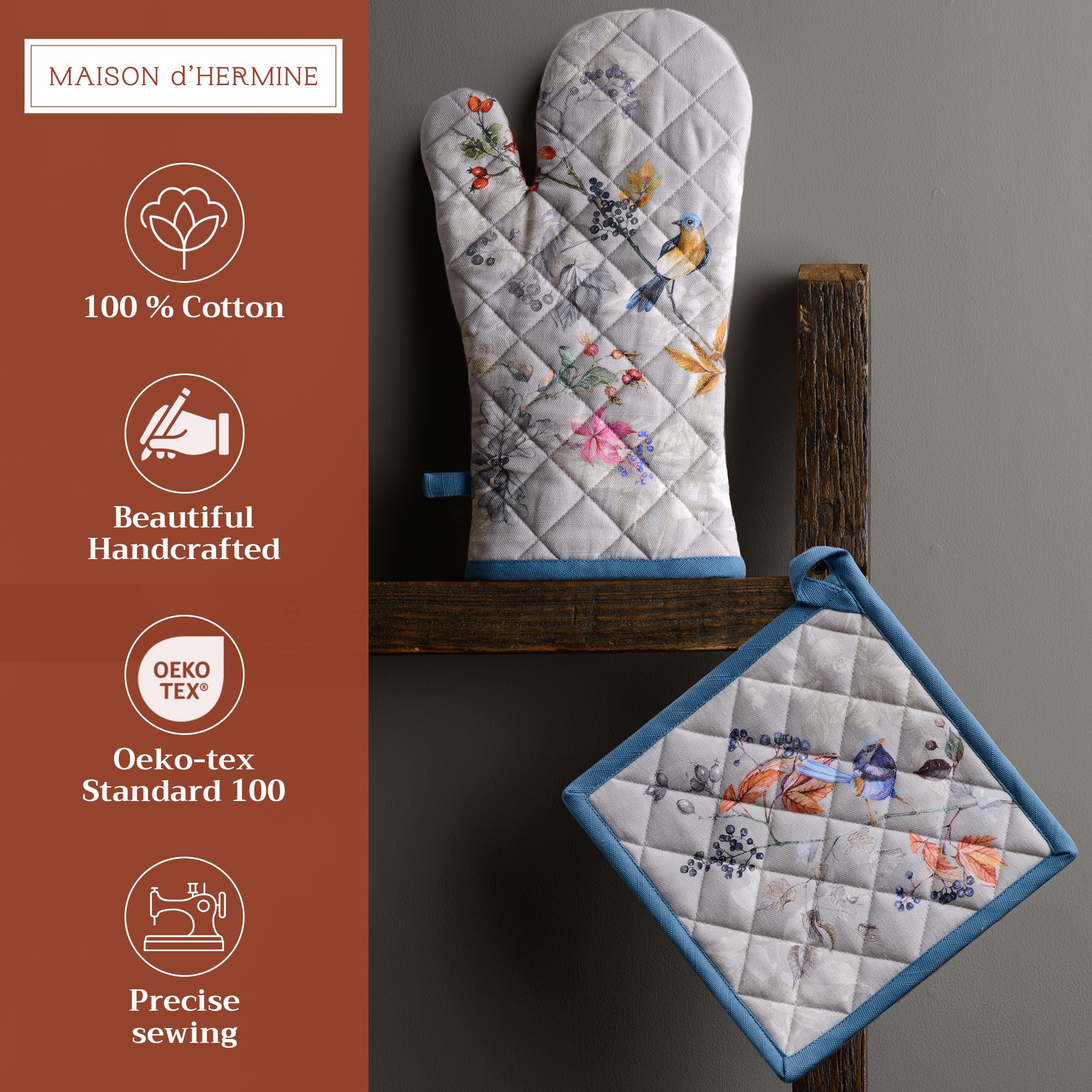 Maison d'Hermine manopla de cocina Equinoxe gris, ideal para manipular bandejas calientes.