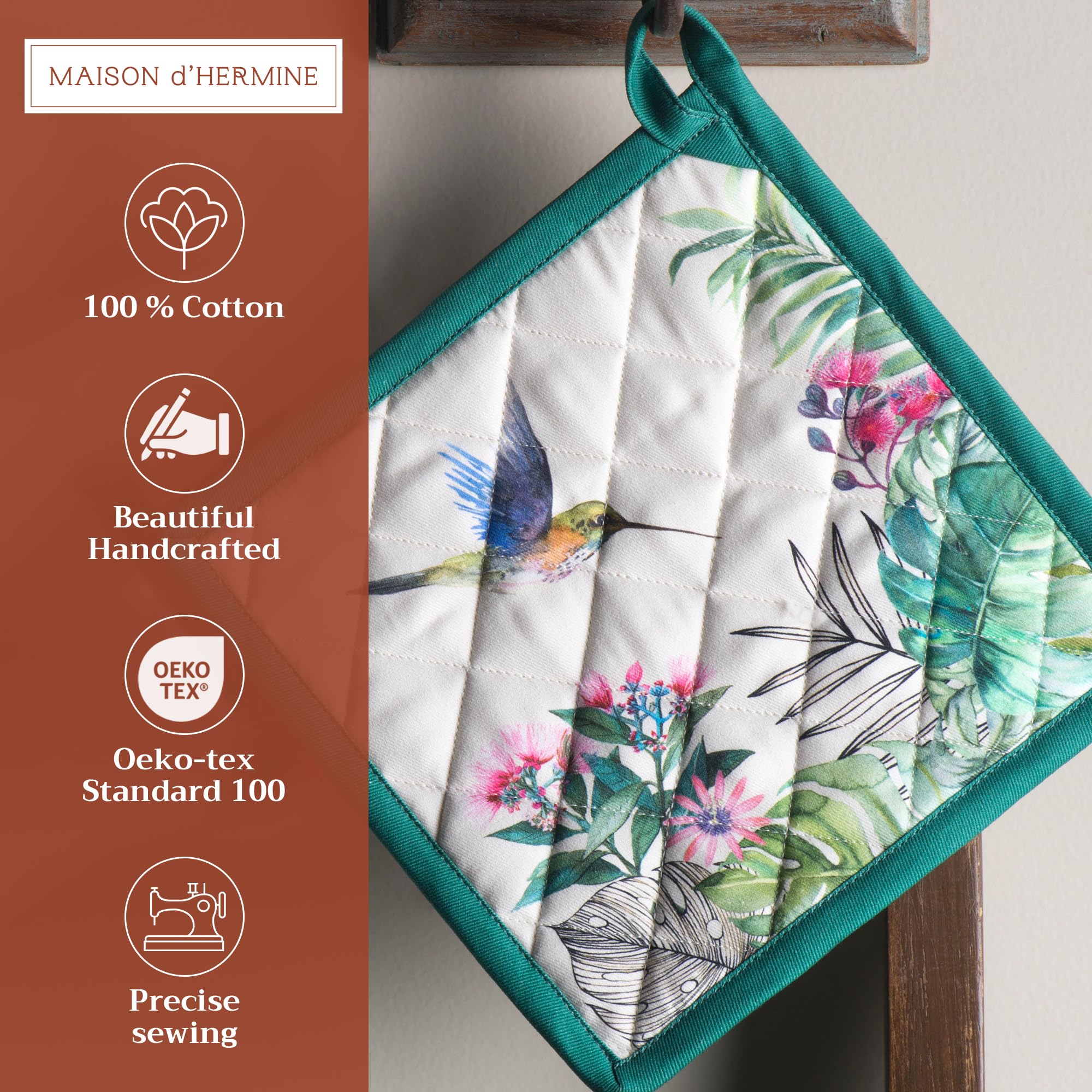 Maison d' Hermine manoplas de cocina 8x8 con algodón suave.