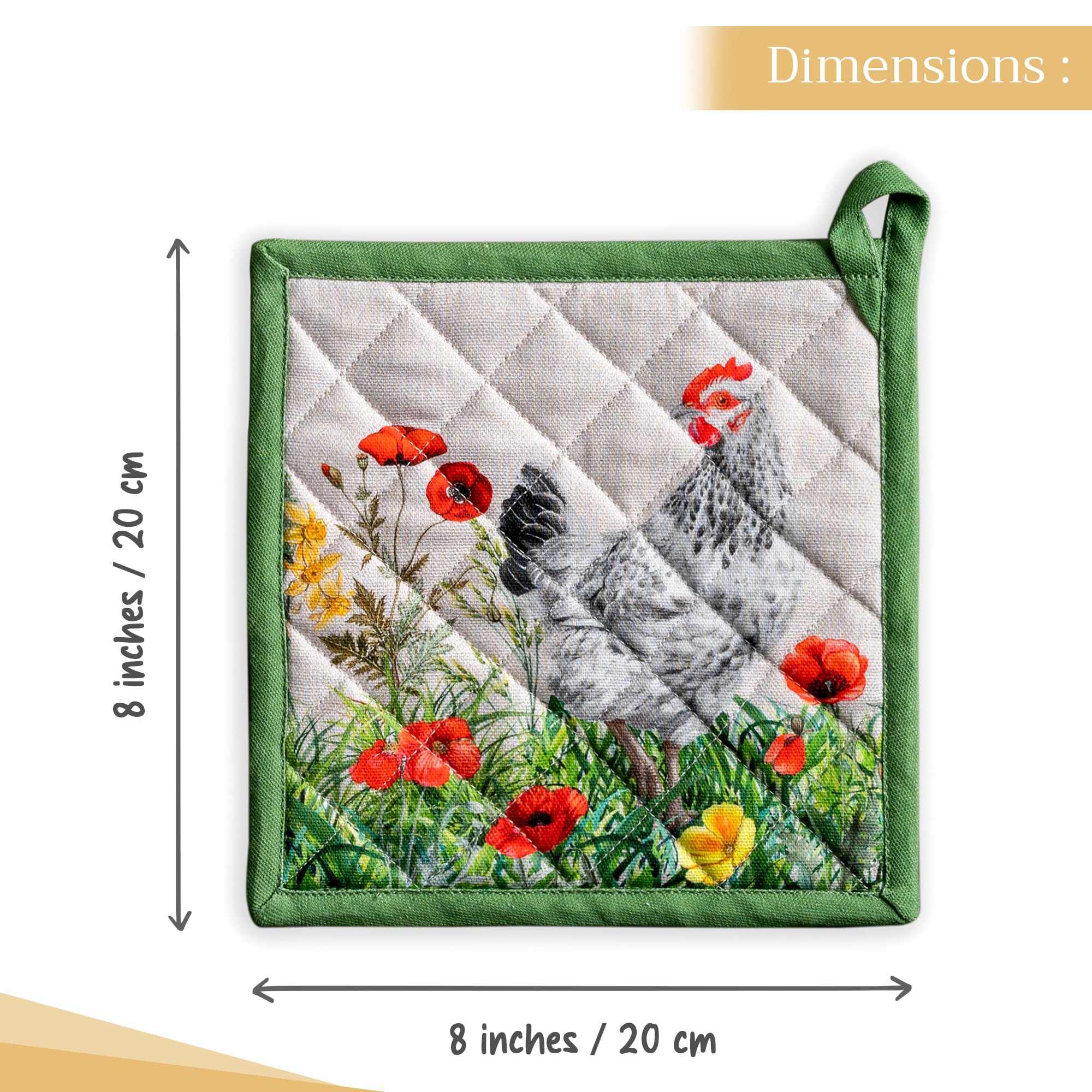 Diseño artístico acuarela en manoplas 8x8 para embellecer la cocina.