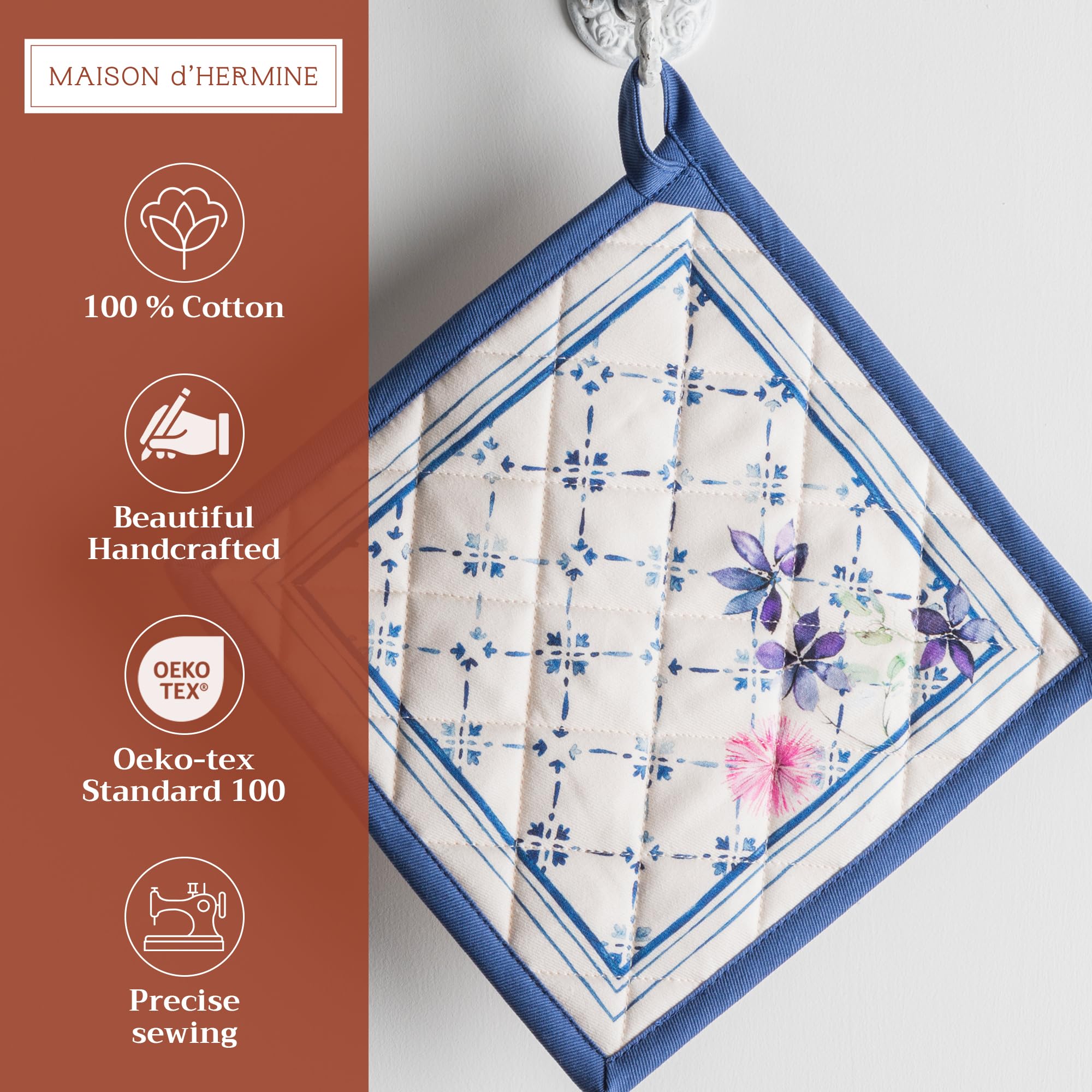 Manoplas Maison d'Hermine con bucle para colgar, práctica en la cocina