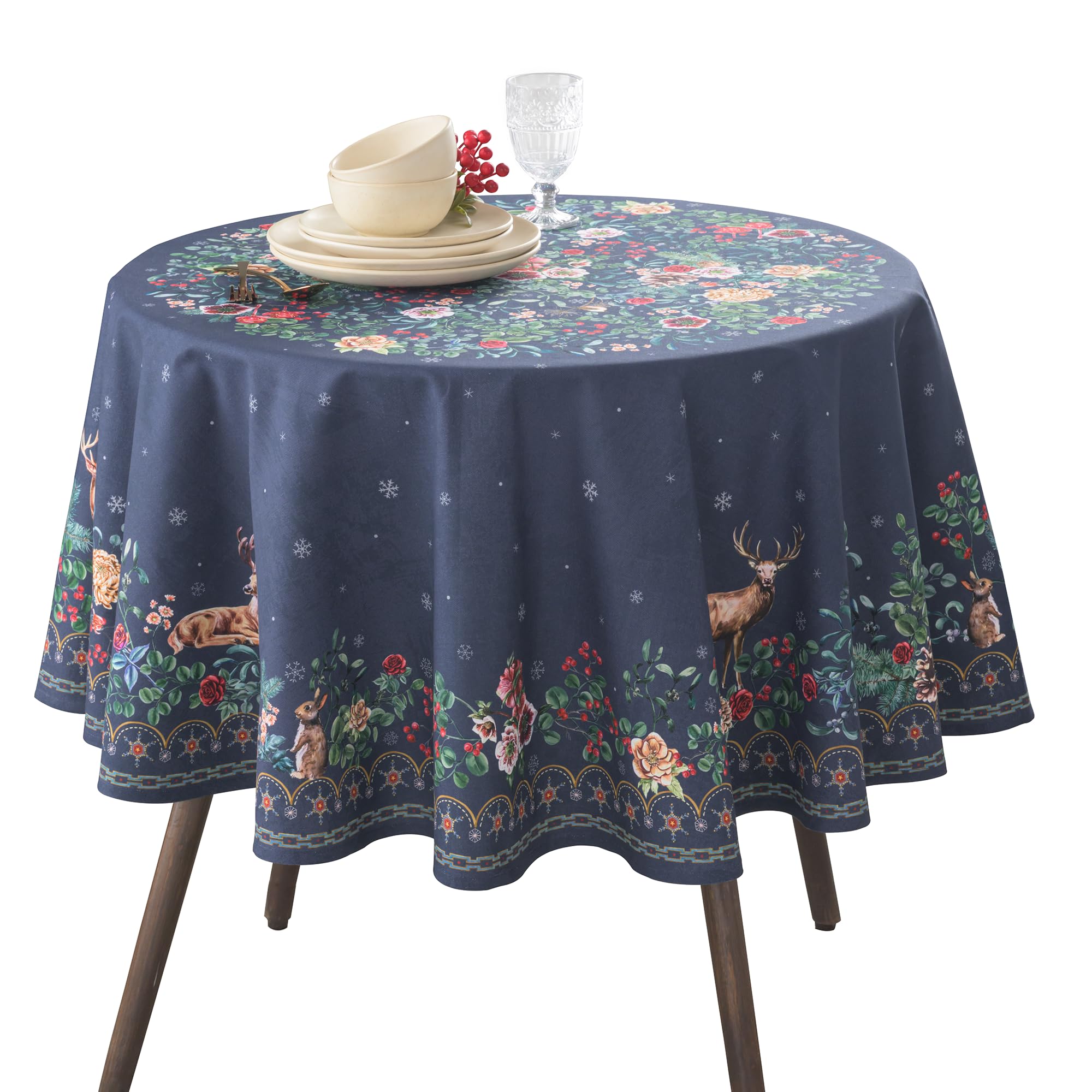 Mantel redondo Maison d' Hermine con acuarela europea para cenas elegantes.