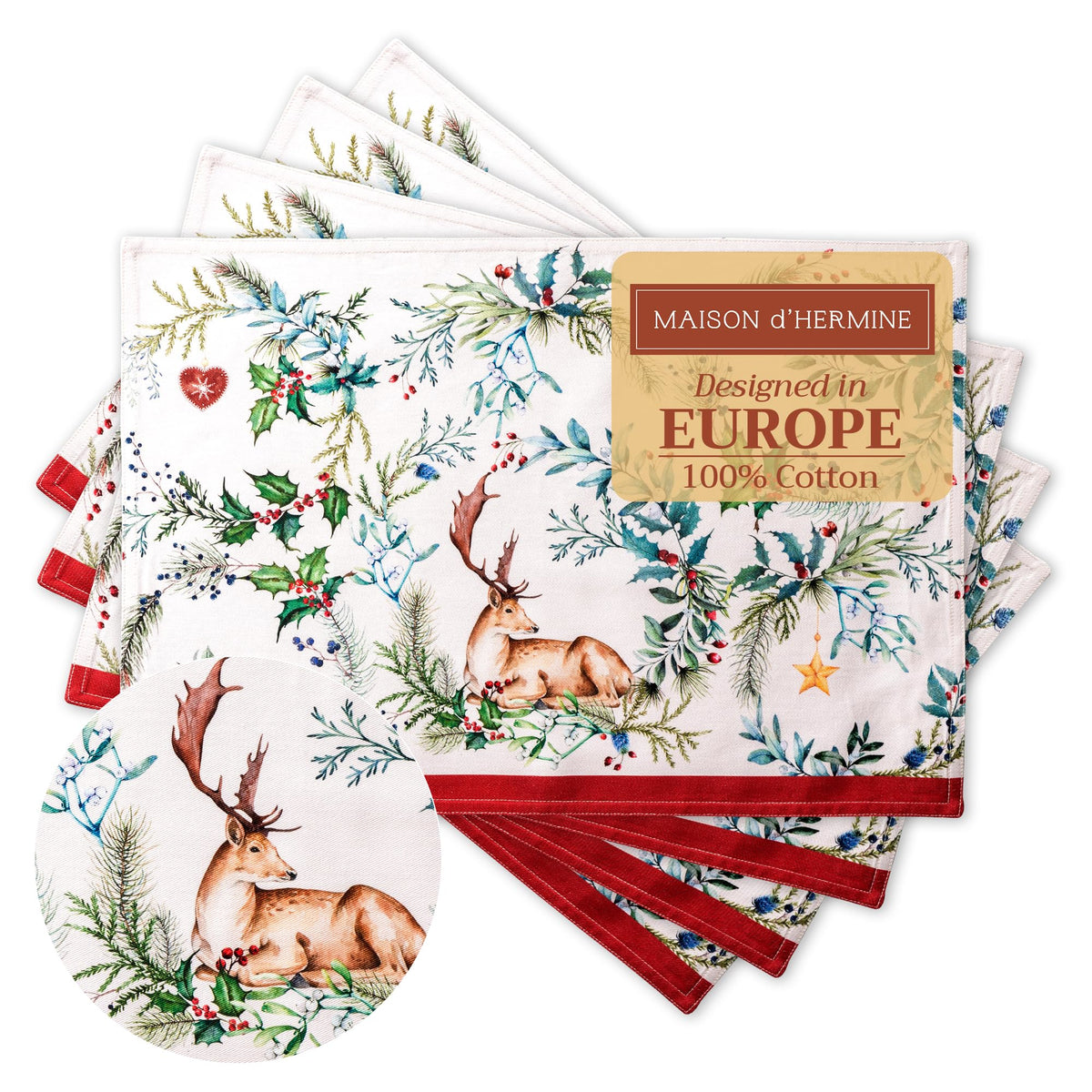 Manteles Maison d' Hermine con arte acuarela europeo para cenas festivas.
